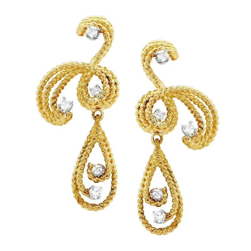 UNIQUE YELLOW GOLD DANGLE EARRINGS WITH DIAMONDS, 1/2 CT TW