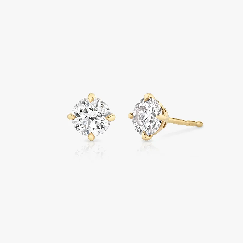 Solitaire Round Brilliant 14K Gold Studs w. Lab-Grown Diamonds