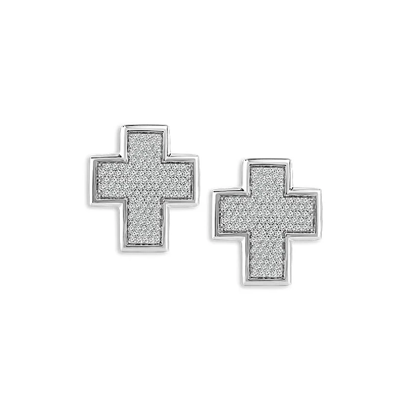 WHITE GOLD CROSS STYLE STUD EARRINGS WITH DIAMOND PAVE, 1/2 CT TW