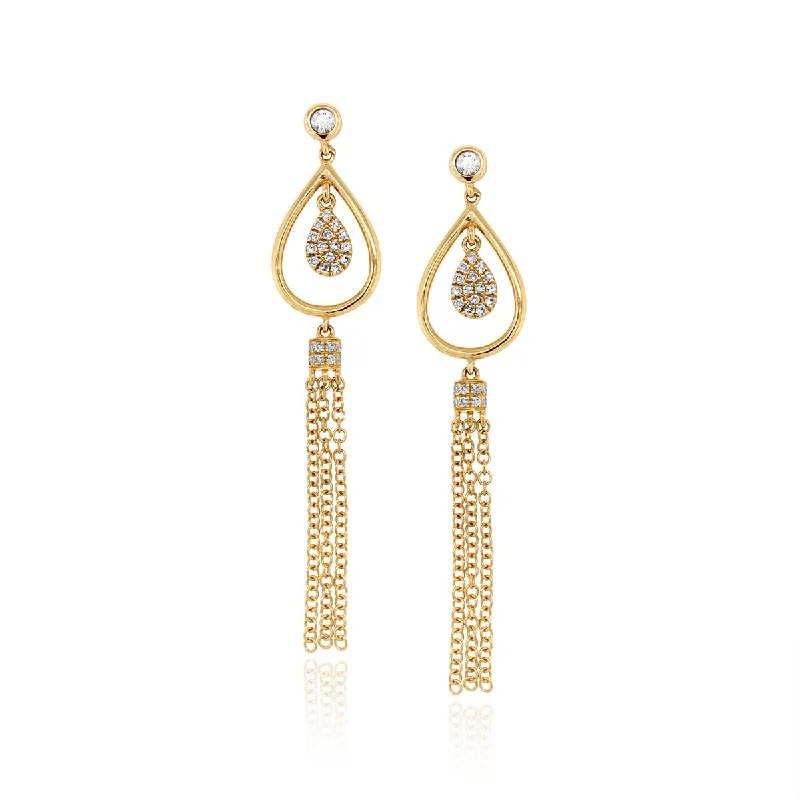 YELLOW GOLD DANGLE EARRINGS WITH 48 ROUND DIAMONDS, .16 CT TW