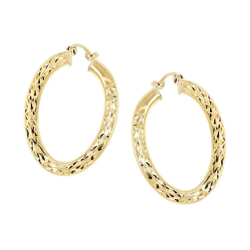 YELLOW GOLD DIAMOND CUT WRAPPED HOOP EARRINGS