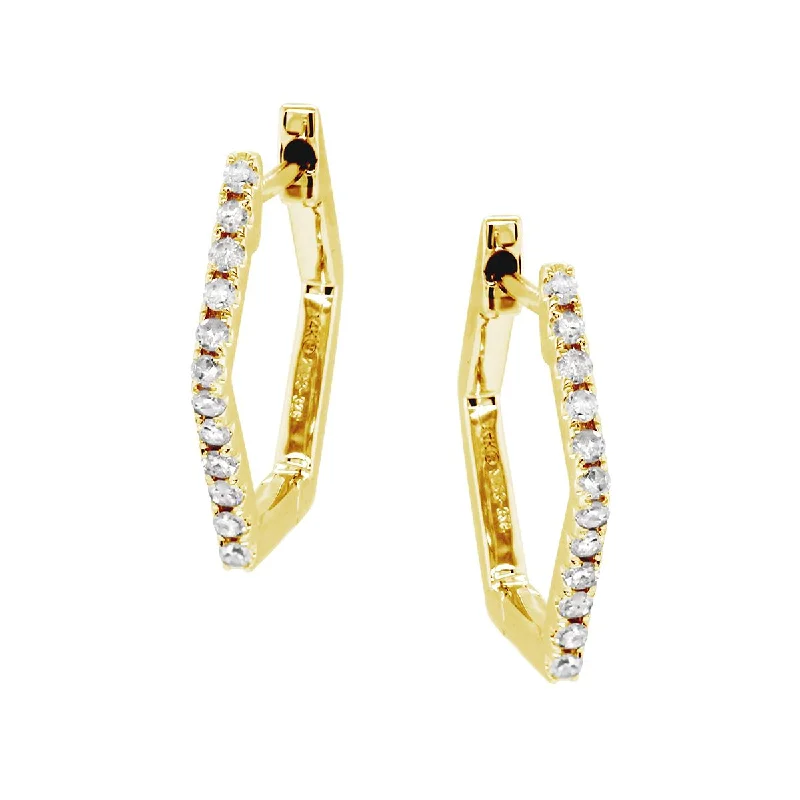 YELLOW GOLD GEOMETRIC HOOP EARRINGS WITH DIAMONDS, .12 CT TW