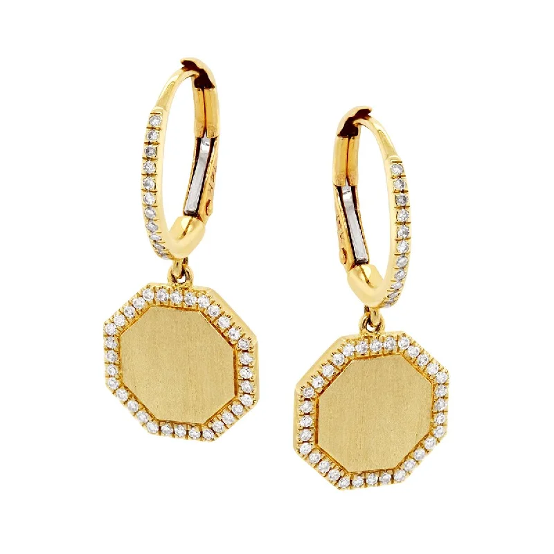 YELLOW GOLD OCTAGON DANGLE EARRINGS WITH DIAMONDS, .19 CT TW