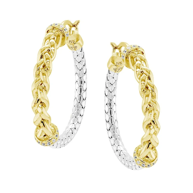 YELLOW GOLD PLATED STERLING SILVER HOOP EARRINGS WITH CUBIC ZIRCONIAS