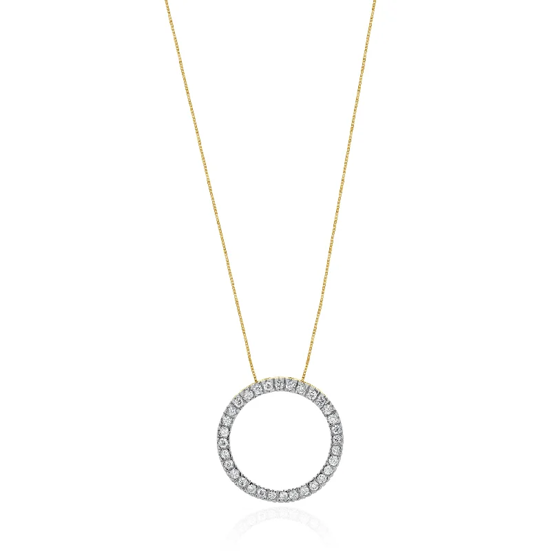 10 Karat Yellow & White Gold Diamond Open Circle Necklace