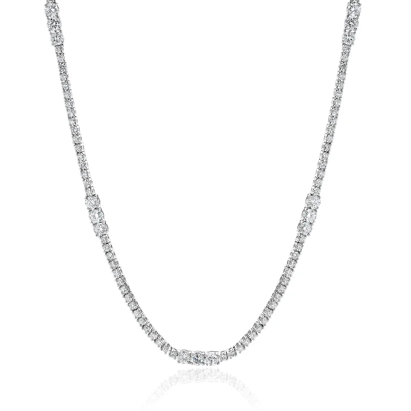 14 Karat White Gold Diamond Station Tennis Necklace