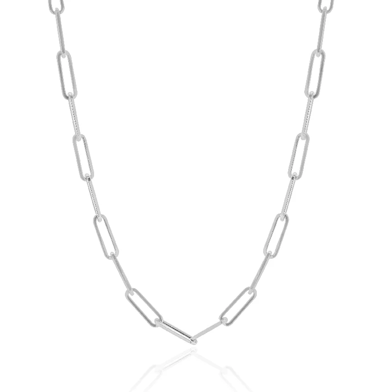 14 Karat White Gold Paperclip Chain Necklace