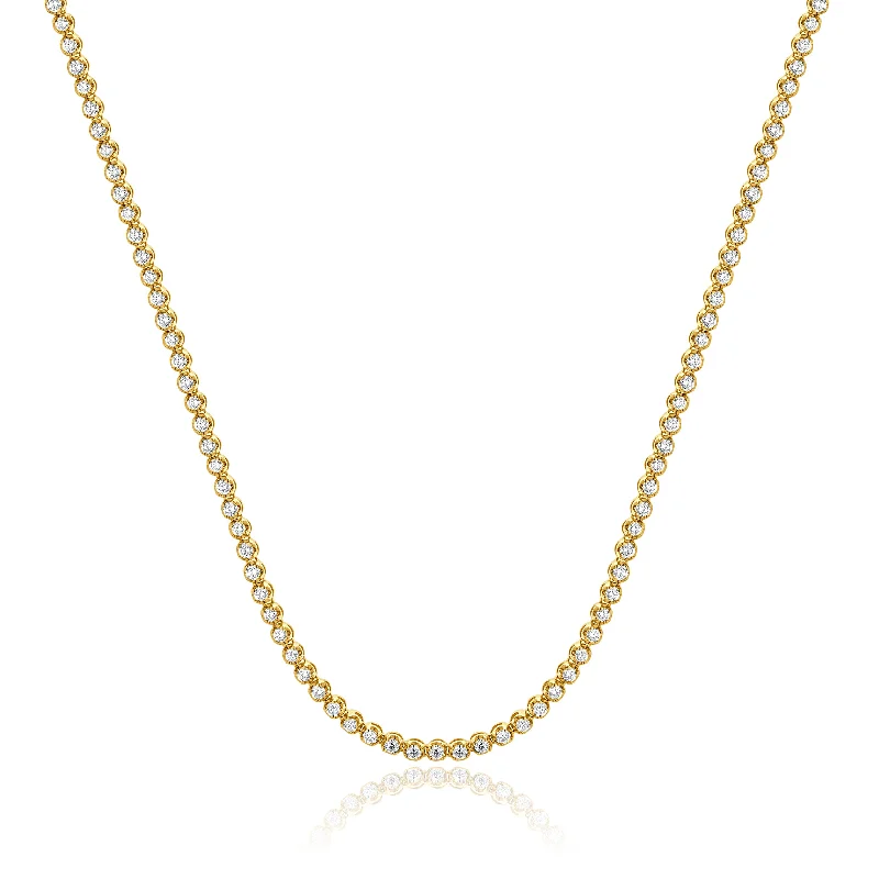 14 Karat Yellow Gold Diamond Cluster Tennis Necklace