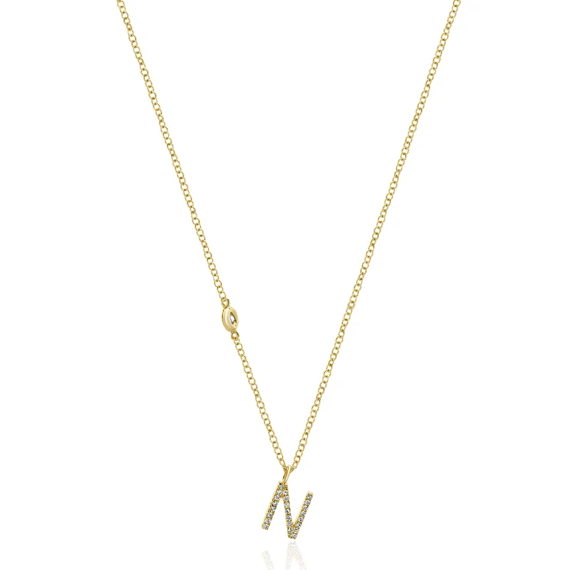 14 Karat Yellow Gold Diamond Initial N Necklace