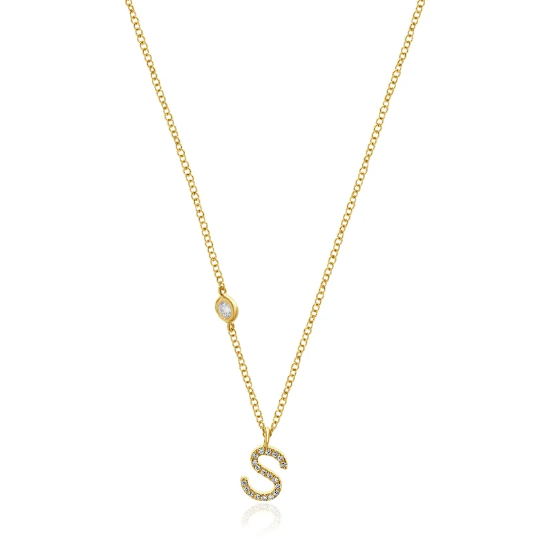 14 Karat Yellow Gold Diamond Initial S Necklace