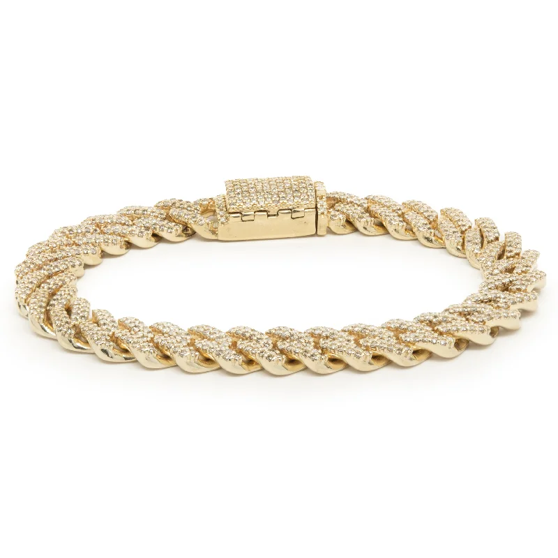 14 Karat Yellow Gold Pave Diamond Miami Cuban Link Bracelet