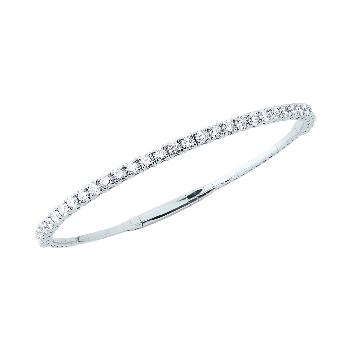 14K White Gold Diamond Tennis Style Bangle Bracelet