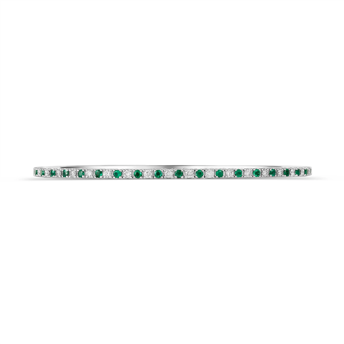 14K White Gold Emerald and Diamond Clasped Bangle