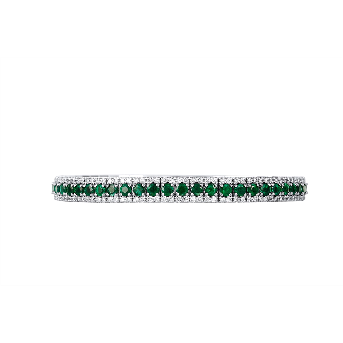 14K White Gold Emerald Clasped Bangle with Diamond Edges