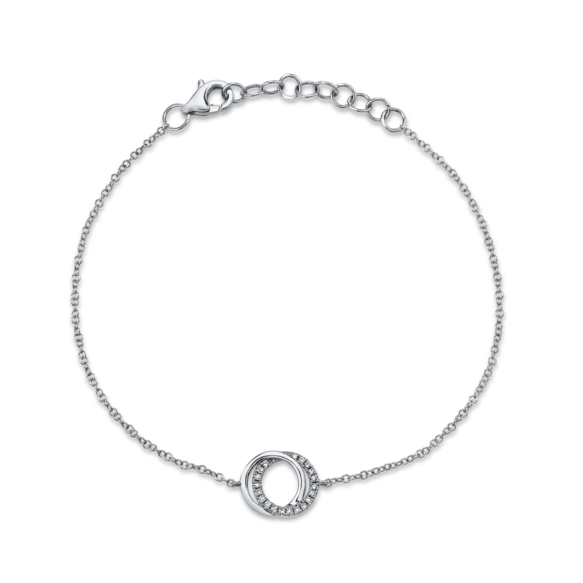 14K White Gold Love Knot Double Circle Diamond Bracelet