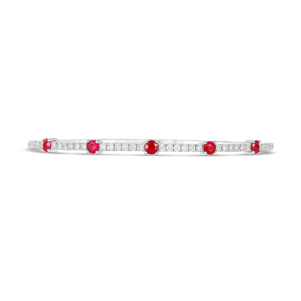 14K White Gold Ruby and Diamond Clasped Bangle