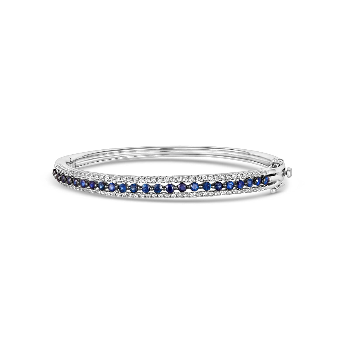 14K White Gold Sapphire and Diamond Clasped Bangle