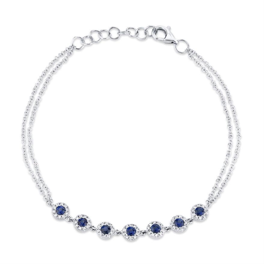 14K White Gold Sapphire & Diamond Chain Bracelet