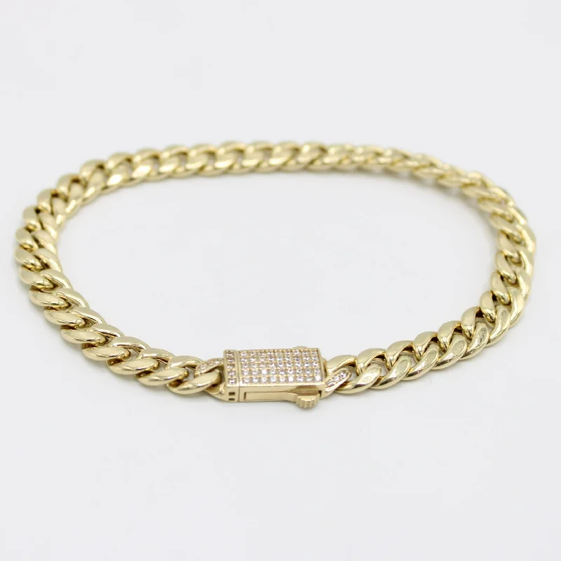 vintage Victorian brooch pin 14K Women's Semi-Solid Cuban Bracelet Cz Stones At Lock