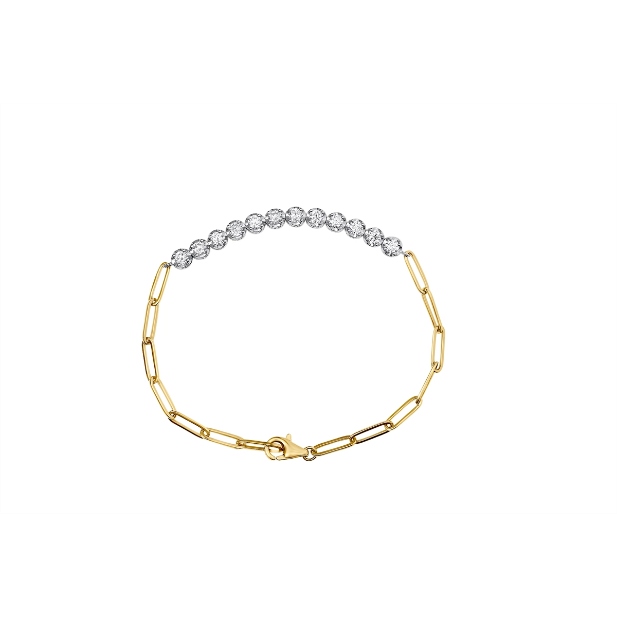 14K Yellow and White Gold Diamond Paperclip Chain Bracelet