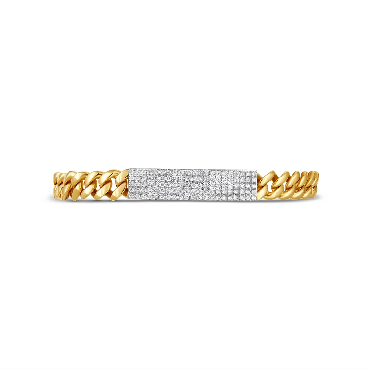 14K Yellow Gold Chain Link Bracelet with Wide White Gold Diamond Bar