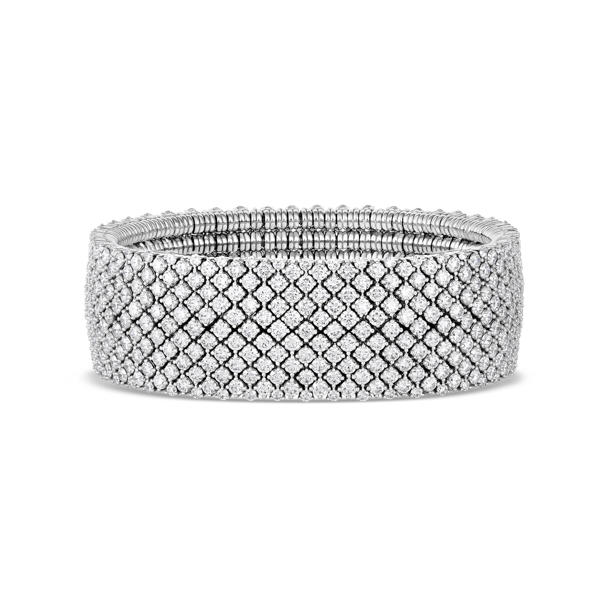 18K White Gold Wide Diamond Stretch Bracelet