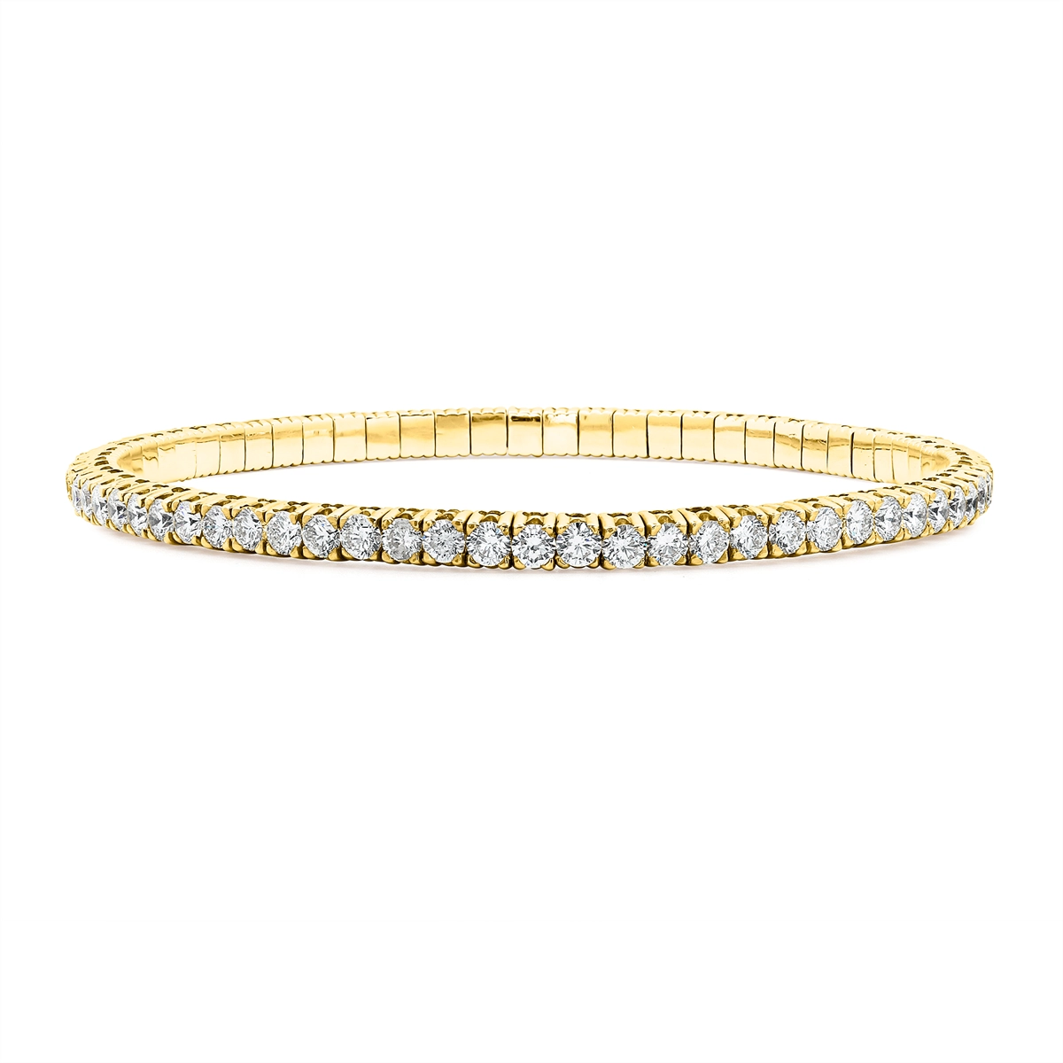 18K Yellow Gold Diamond Stretchable Flex Bracelet, 6.65 carat