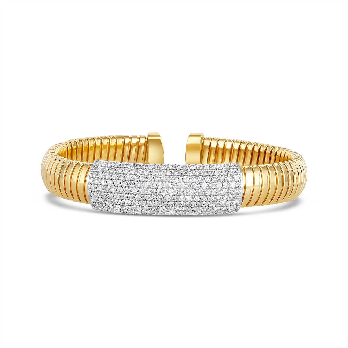 18K Yellow Gold Flexible Bangle with White Gold Diamond Section