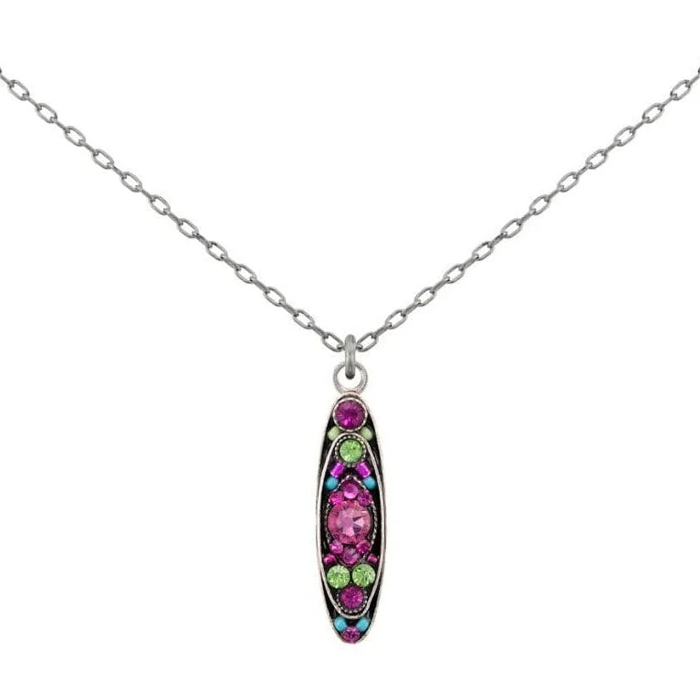 Rose Sparkle Long Oval Pendant Necklace