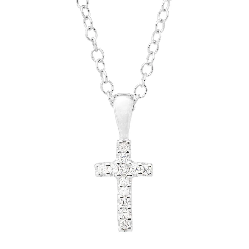 Children's Sterling Silver CZ Cross Pendant Necklace 15"