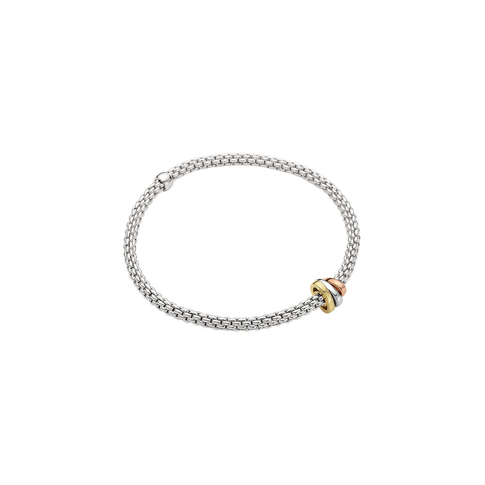 Fope 18K White Gold Prima Collection Flex It Bracelet with Tri Gold Roundel, Medium Size