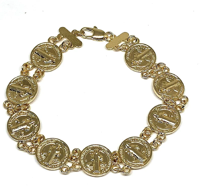 Gold Plated Saint Benedict Bracelet 7.5"/Pulsera de San Benito 7.5" Oro Laminado