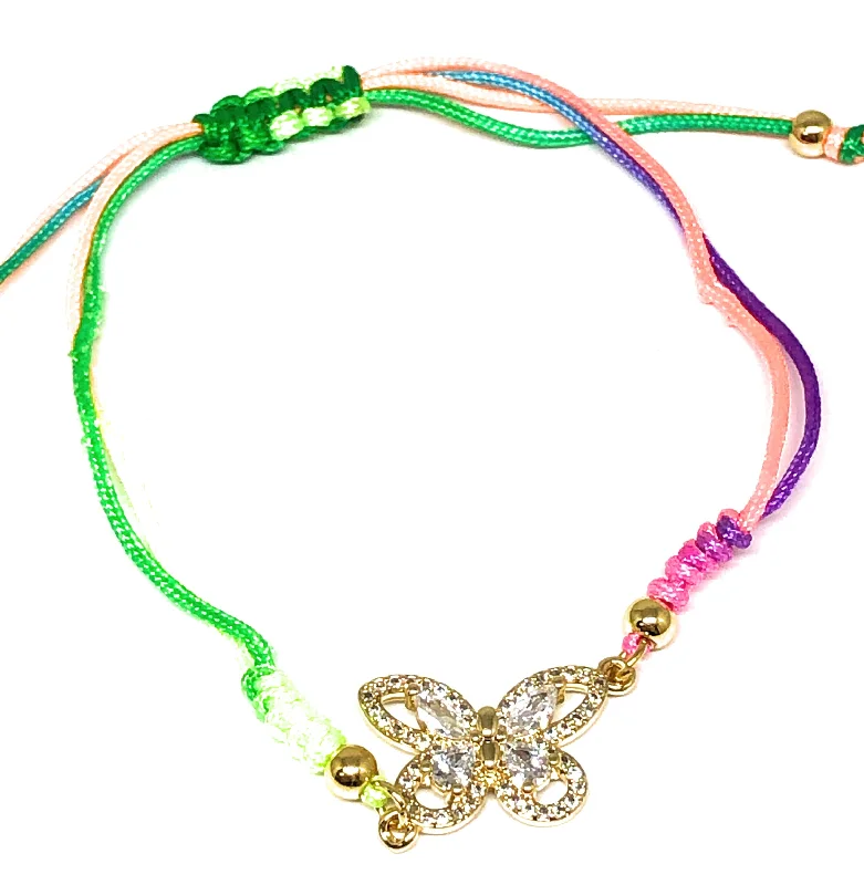 Gold Plated Colorful Butterfly Bracelet Pulsera 8" Adjustable