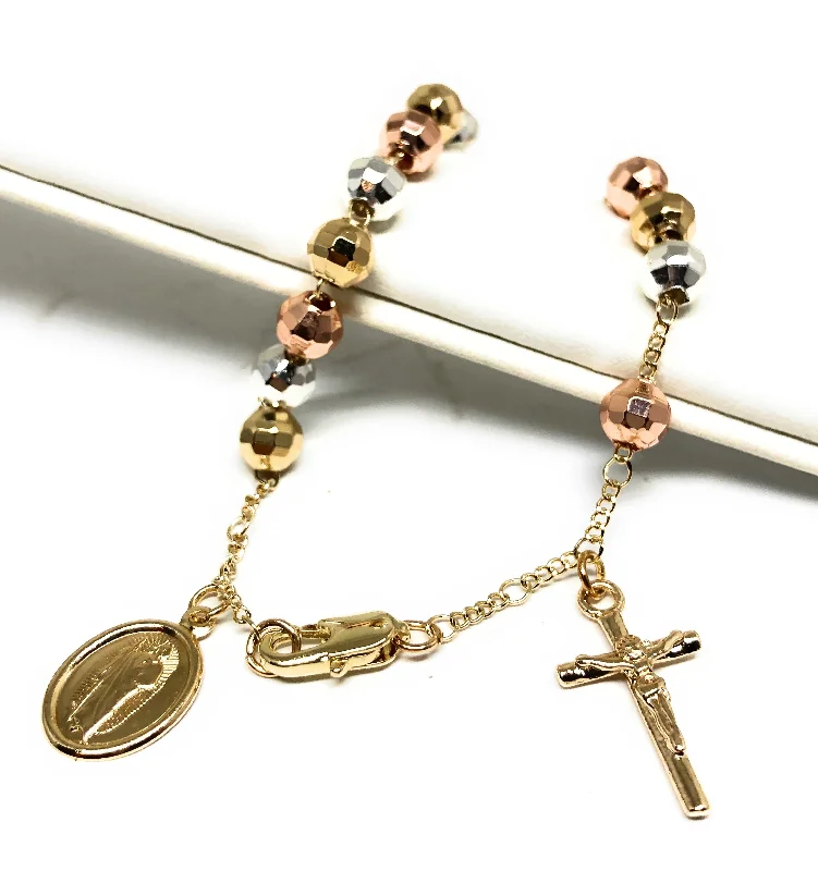 Gold Plated Tri-Color Saint Jude Bracelet San Judas Pulsera Tres Colores 8”