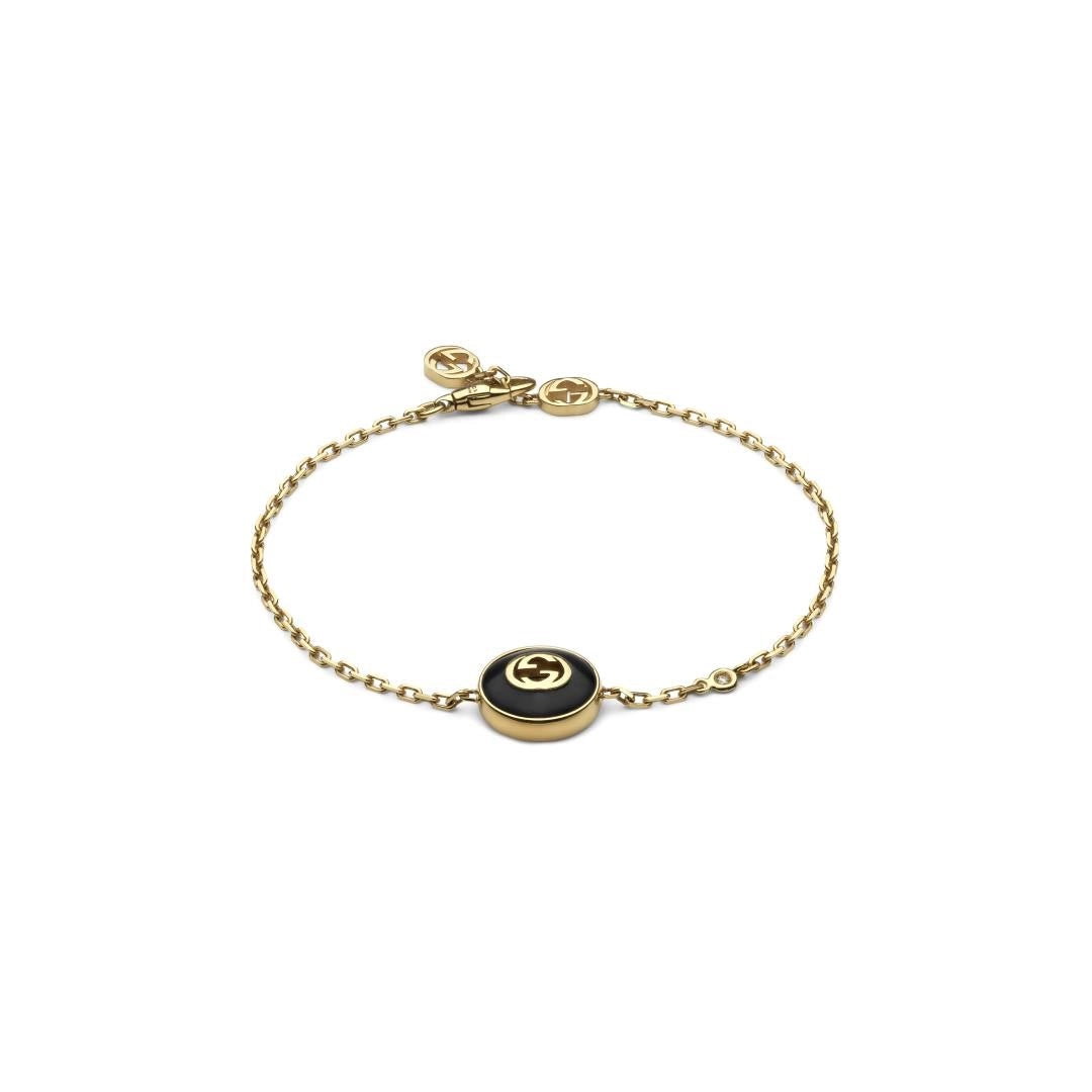 Gucci 18K Yellow Gold Black Onyx and Diamond Chain Bracelet