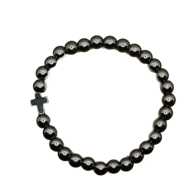 sleek black titanium ring Hematite Cross Hematite Round Bracelet 6mm
