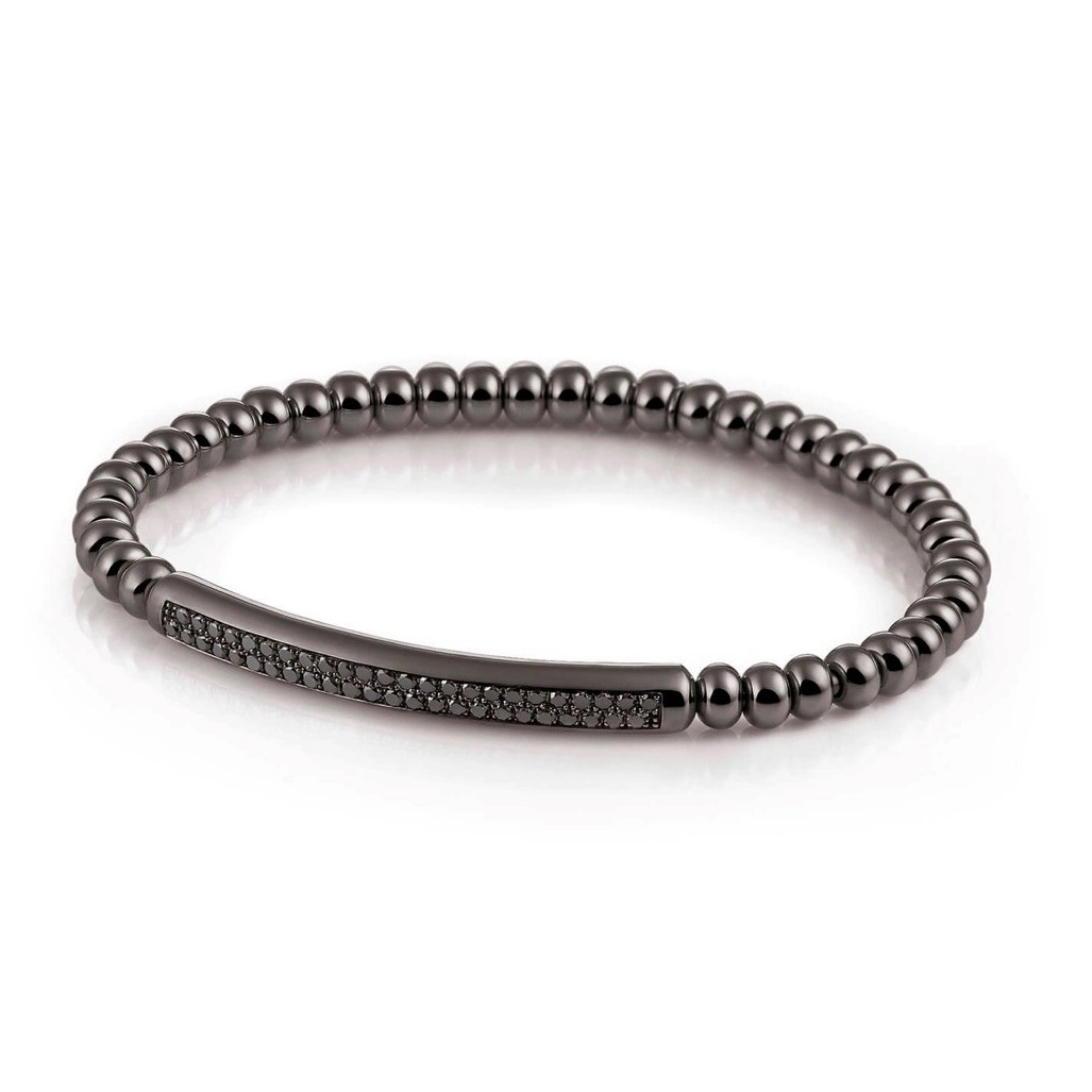 Hulchi Belluni 18K White Gold and Black Rhodium Stretch Bracelet with Black Diamond Bar