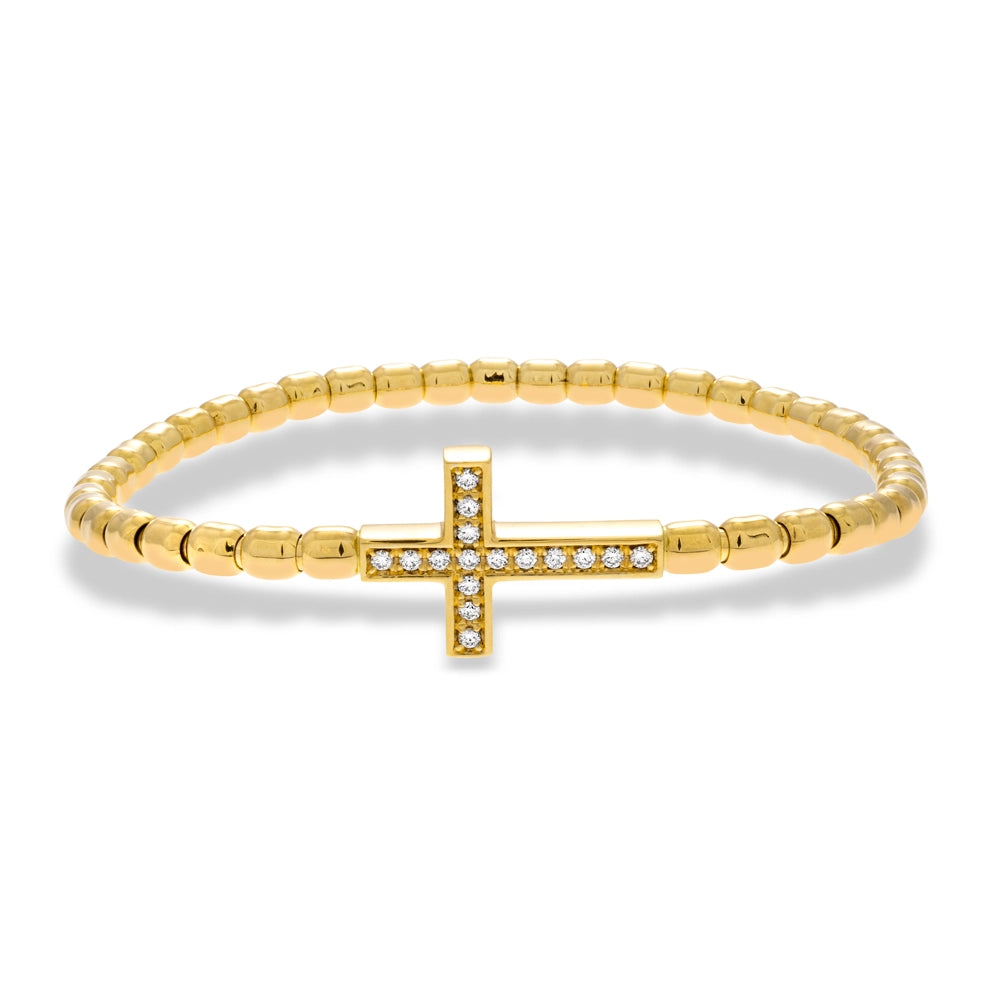 Hulchi Belluni 18K Yellow Gold Diamond Cross Tresore Stretch Bracelet