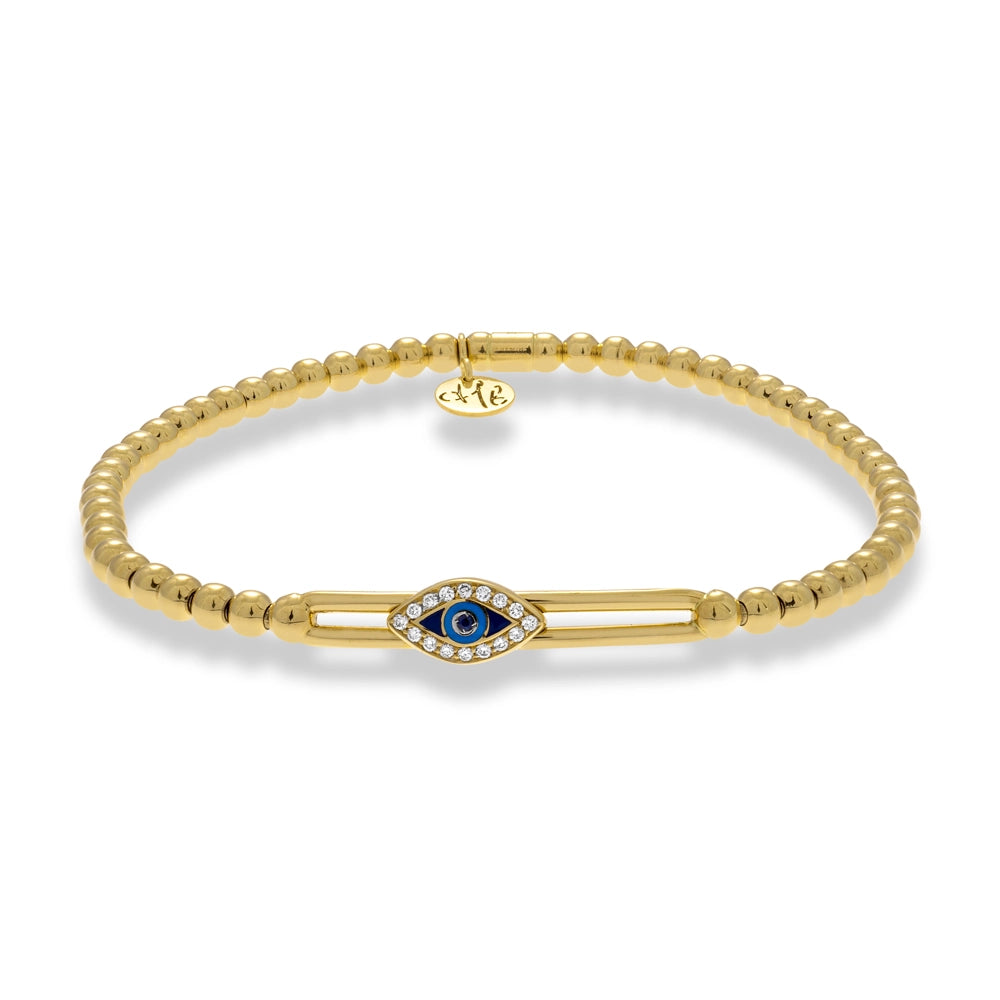 Hulchi Belluni 18K Yellow Gold Sapphire and Diamond Evil Eye Tresore Stretch Bracelet