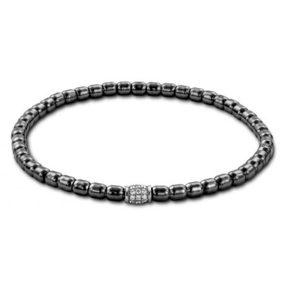 Hulchi Belluni Mens 18K White Gold with Black Rhodium Stretch Bracelet with Diamond Section