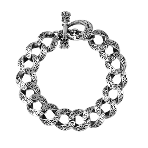 King Baby Sterling Silver Small Carved Link Bracelet