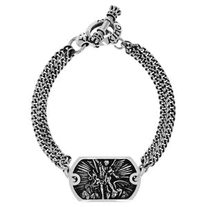 King Baby Sterling Silver St. Michael Double Curblink Chain Bracelet