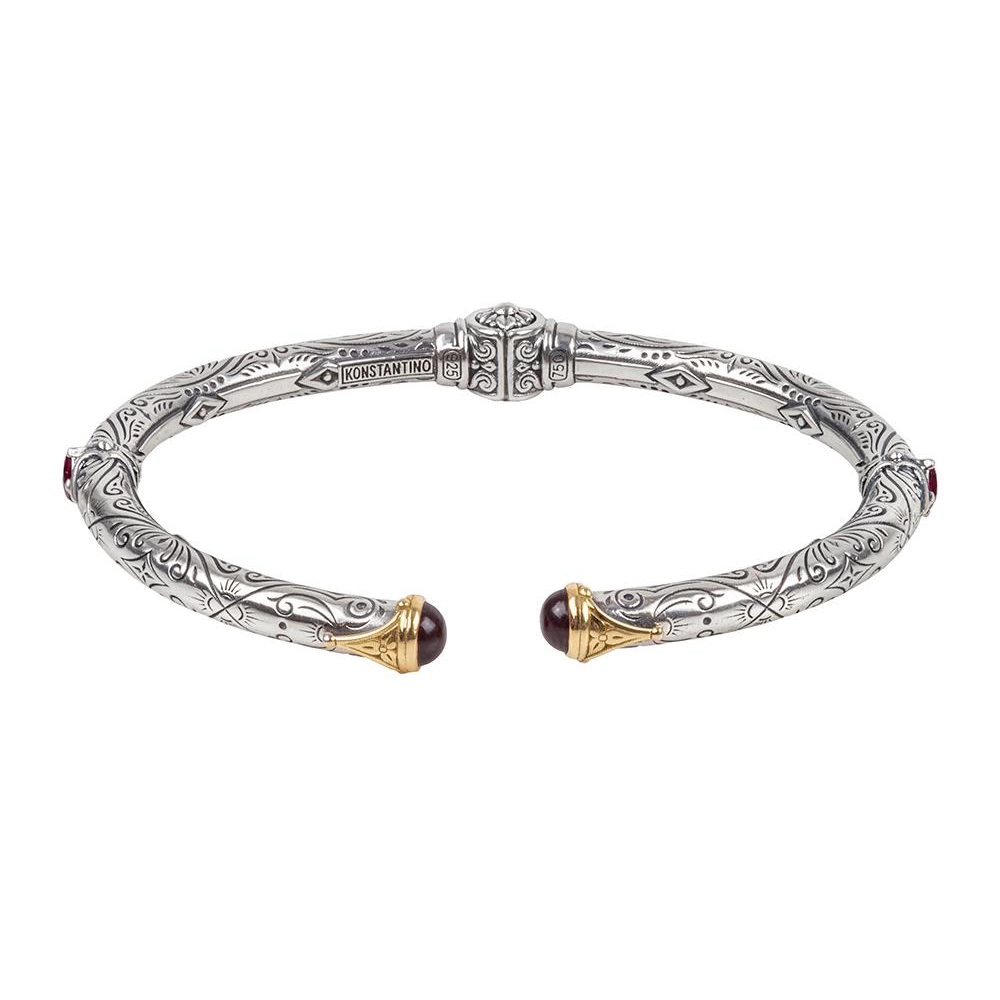 Konstantino Delos Silver and 18K Gold Rhodolite Garnet Hinged Bracelet