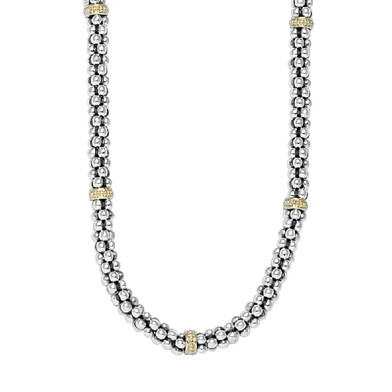 dainty gemstone choker necklace Lagos Two-Tone Caviar 5mm Beaded Gold Station Necklace