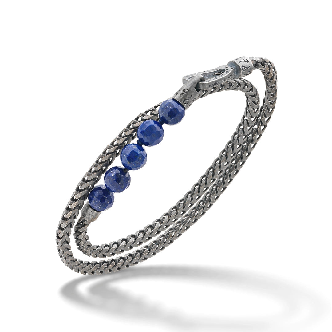 rose gold anklet chain Marco Dal Maso Ulysses Double Wrap Recycled Oxidized Sterling Silver and Lapis Bead Bracelet