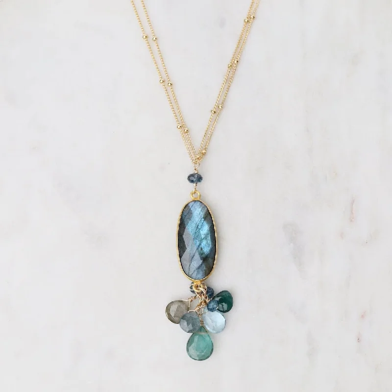 Gold Bezel Oval Labradorite Pendant Necklace