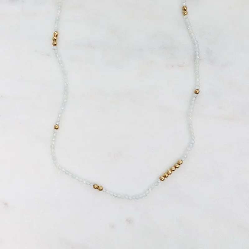 Tiny Clear Quartz & Gold Nugget Beaded Necklace