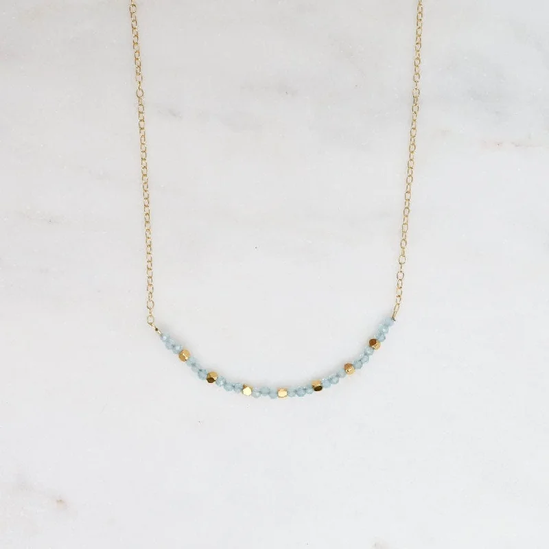 Aqua Blue Chalcedony & 18k Gold Vermeil Cubes Arc Necklace