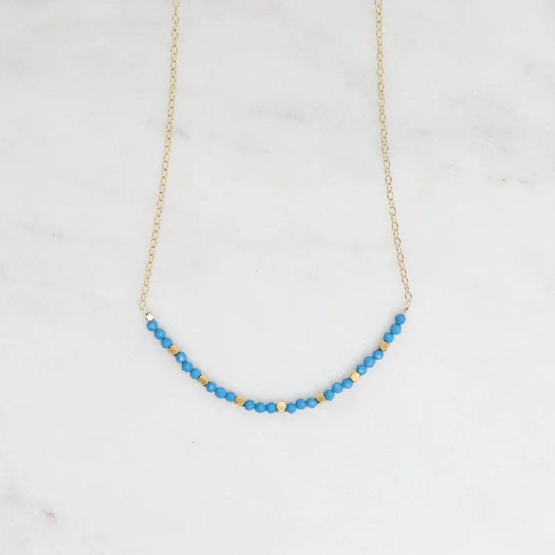 Dark Turquoise & 18k Gold Vermeil Cubes Arc Necklace