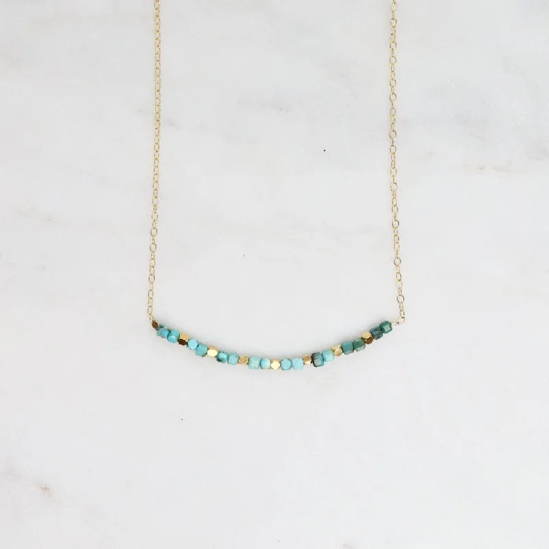 Turquoise & 18k Gold Vermeil Cubes Arc Necklace